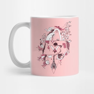 Pink and White Seven Cats In Paris Mug